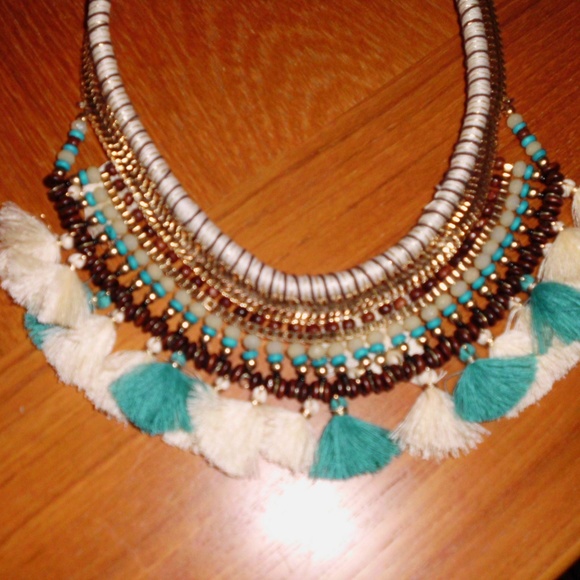 World Market bead/fringe choker necklace, NWT - Picture 2 of 4